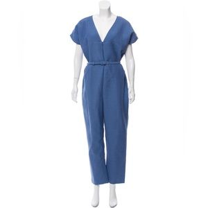 RACHEL COMEY Belted Straight-Leg Cornflower Blue Pants Jumpsuit, Size: L | US 10